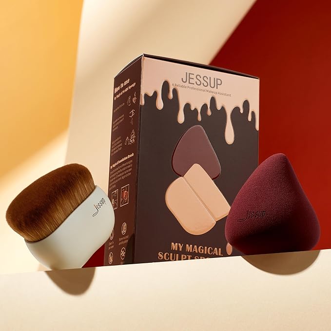 Jessup Makeup Brush Foundation Brush with Makeup Sponge 1pc Kabuki Brush for Liquid, Cream or Flawless Powder Cosmetic Face Boby Brush, T882