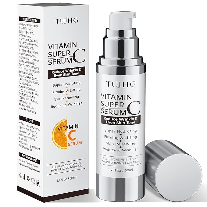Vitamin C Retinol Serum for Face, Brightening & Anti-Aging with Hyaluronic Acid, Vitamin E, Peptides, Collagen - Hydrates, Firms, Lifts, Smooths, Targets Age Spots, Wrinkles, 1.7 Fl Oz