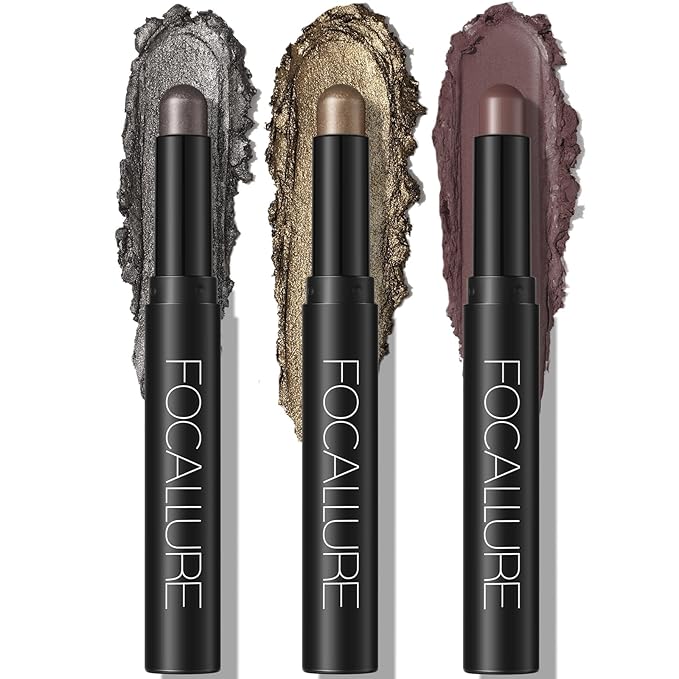FOCALLURE 3PCS Cream Eyeshadow Stick Sets,Matte and Shimmer Eye Brightener, High Pigmented Crease-proof Pencil,Long Lasting Eye Shadow Highlighter Makeup,Buried Moonlight
