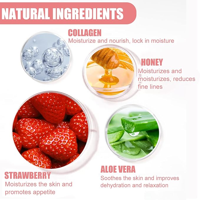 2PCS Bee Lip Balm Honey Pot,Honey Lip Balm With Honey Spoon,Honey Lip Mask Moisturizing Hydrating Prevents Dry and Chapped Lips,Lip Exfoliating Bee Lip Balm（Honey+Strawberry）