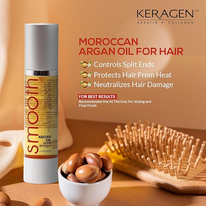 KERAGEN - Nourishing Hair Serum for Dry Damaged Hair - Argan Oil for Hair Treatment - Brilliant Shine, Heat Protection with Paraben, Phthalate and Sulfate Free Formula (1.7 Oz)