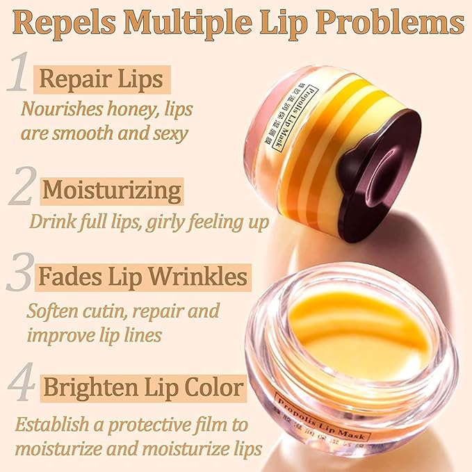 3 PCS Lip Balm Honey Pot, Honey & Apple Lime & Watermelem Lip Mask Vitamin E & Moisturizing Propolis Sleeping Lip Mask Prevention Dry and Cracked Lip Scrubs Exfoliator, Christmas Gifts