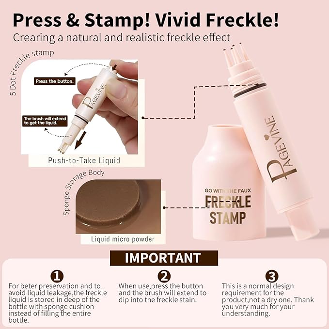 Freckle Stamp - Freckle Pen Waterproof, Long Lasting Fake Freckles,Quick Dry 5-Point Faux Freckles Stamp Cushion Stain Marker in One Press Natural and Lifelike Sunkissed Pencil Tool Makeup (#2-Medium)