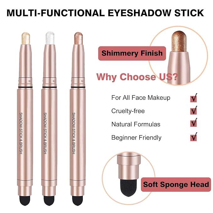 White Cream Eyeshadow Stick, Single Shimmer Eyeshadow Pencil, Waterproof Long Lasting Eye Shadow Stick Makeup, Hypoallergenic High Pigmented Eye Highlighter Pen Create Multi-Dimensional Eyes Look 01#