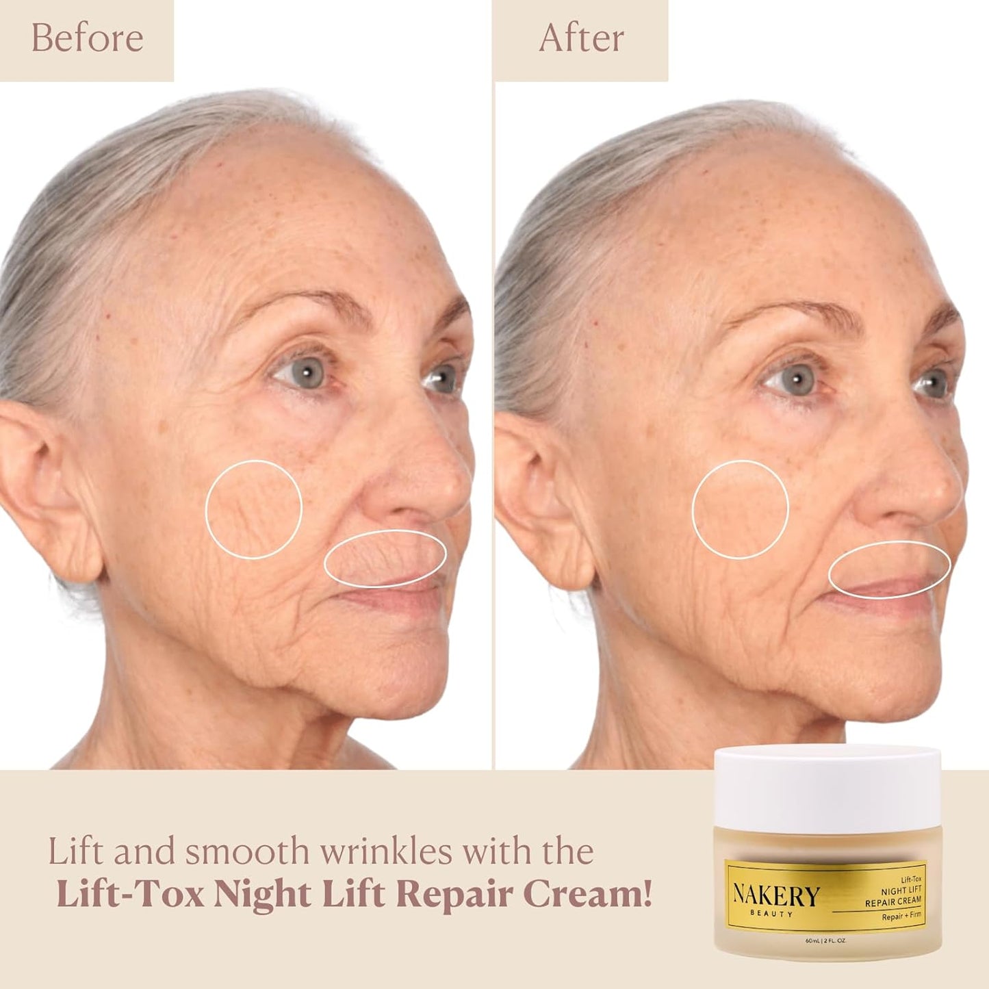 Nakery Lift-Tox Night Cream for Women - Overnight Anti Wrinkle Face Cream for Firmer & Smoother Complexion - Hydrating Night Cream for Women with Crepey Skin - Rich Night Face Cream for Mature Skin