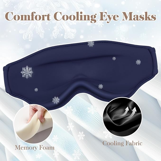 3D Cooling Eye Mask Sleep Mask for Men & Women, 100% Pressure-Free & Light Block-Out Eye Mask for Sleep with Easy Adjustable Strap, Night Eye Cover for Travel, Blue