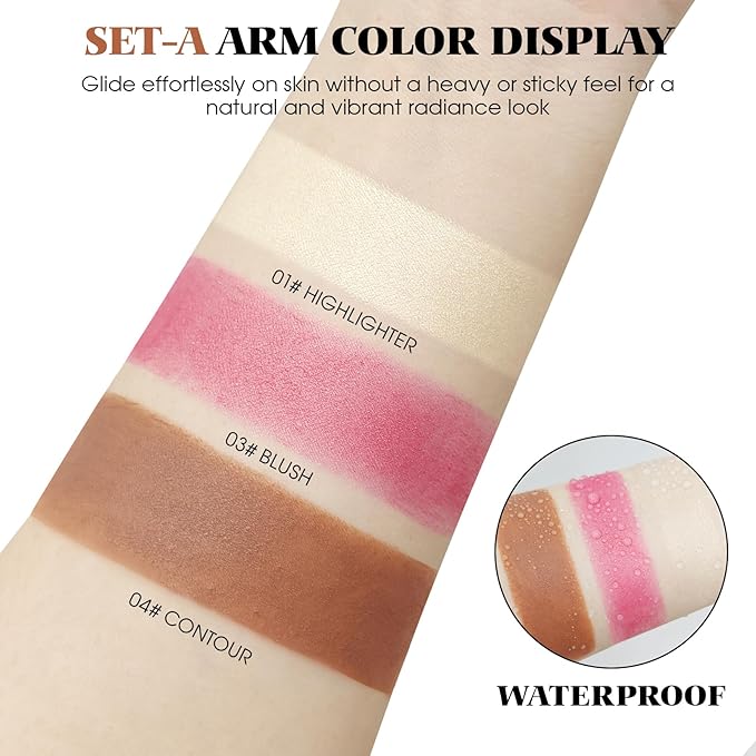 3Pcs Cream Contour Stick Makeup Kit - Cream Blush Stick Highlighter Stick Contour Bronzer Stick for Cheeks, Waterproof Long Lasting Blendable, Contour Stick Trio for Face Makeup (#01, 03, 04)