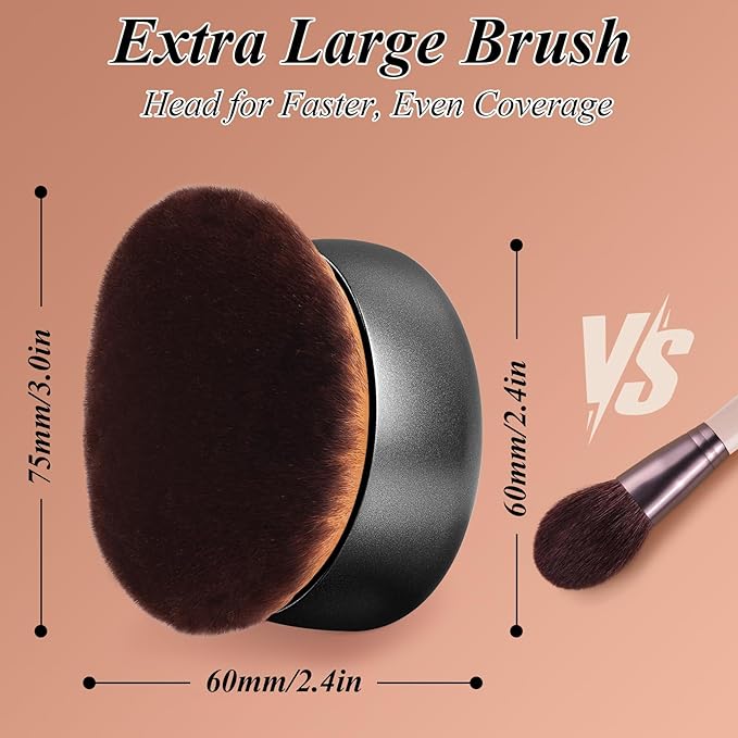 75MM Extra Large Self Tanner Kabuki Makeup Brush – Ultra Soft Dense Vegan Bristles for Body Makeup, Bronzer & Foundation–Applies Tanning Mousse, Lotion & Self Tanner–Black, Wet & Dry