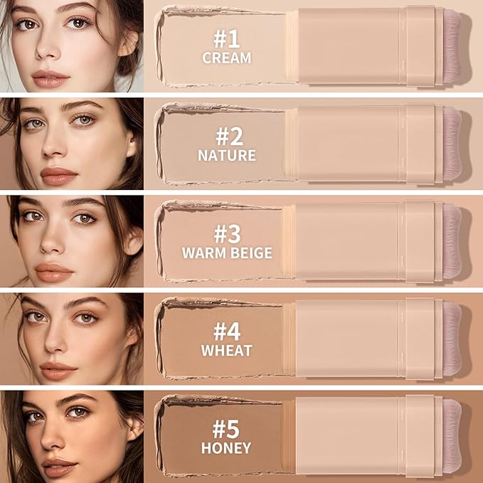 Beauty Balm Serum Boosted Skin Tint, Dual-Ended Eraser Foundation Stick with Brush, Full Coverage Cream Korean Makeup, Long-Lasting Stick for Smooth, Flawless Finish (#2 Nature)