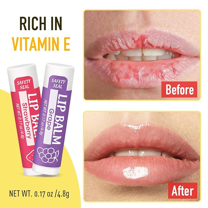 16 Pack Lip Balm, Natural Lip Balm Bulk with Vitamin E and Coconut Oil, Moisturizing Lip Balm for Dry Cracked Lips, Lip Balm for Stocking Stuffers - 8 Flavors