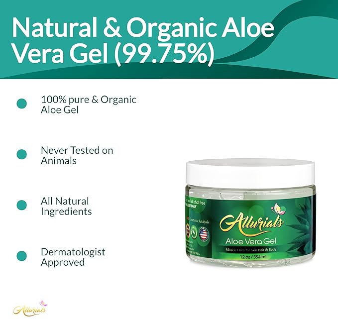 100% Pure & Organic Aloe Vera Gel, Clinically tested & Dermatologist approved, Hydrates & Heals Dry & Damaged Skin & Hair- 12 Oz