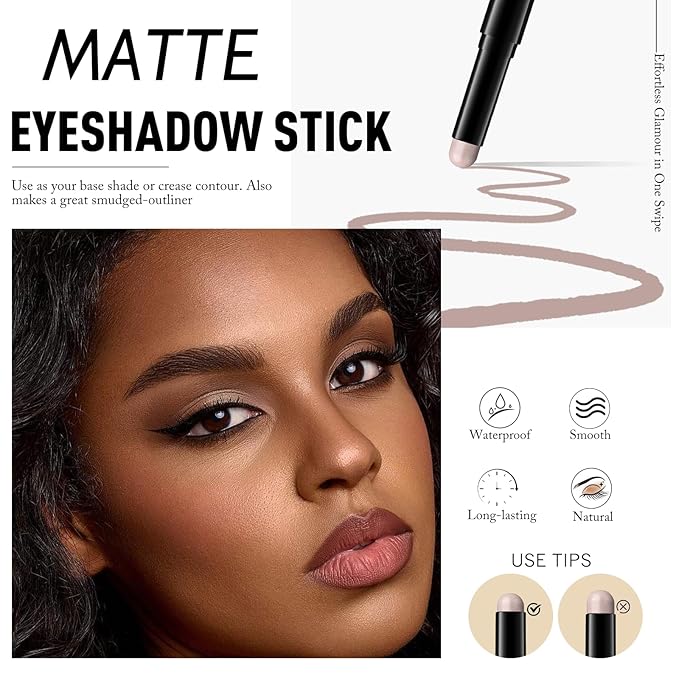 Eyeshadow Stick Light Taupe, Matte Cream Eye Shadow Stick Waterproof Nude Neutral Eyeliner Brightener Pencil Crayon Long-Lasting Eye Highlighter Makeup for Older Women Easy to Use High Pigmented