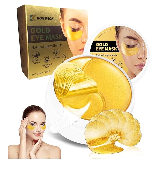 24K GOLD Eye Mask - 60 Pcs Collagen Under Eye Mask,Puffy Eyes and Dark Circles Treatments, Reduce Wrinkles and Fine Lines Undereye (Gold, 1)