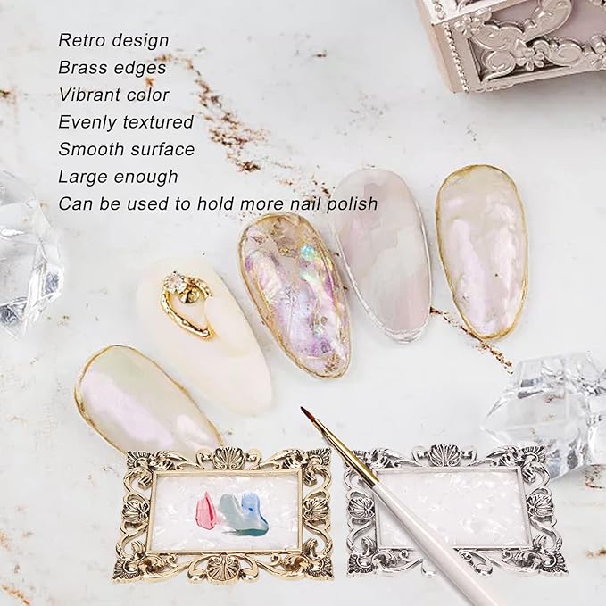 2pcs Resin Nail Art Palette, Nail Art Painting Palette Gold Silver Copper Mixed Color Vintage Photography Props Nail Gel Color Makeup Display Board Nail Art Cosmetic Mixing Tools