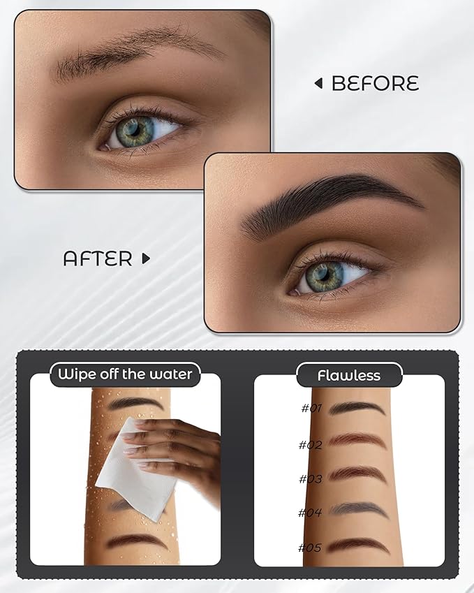 12Pcs Microblading Eyebrow Pencils Black Waterproof Eye Brow Pencil w/Eye Brow Razor & Scissors Kit 0.5mm Ultra-Fine Tip Creates Hair-Like Strokes for Women Effortless Natural Brows