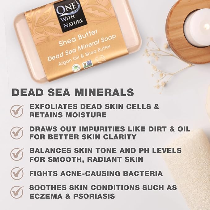 One With Nature Dead Sea Salt Shea Butter Soap 4oz 3-Pack – Purifying and Exfoliating Soap Bar with Dead Sea Minerals for Face & Body, for Men & Women