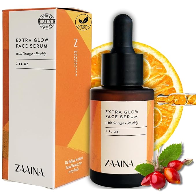 ZAAINA Extra Glow Face Serum – Hydrating Face Oil for Dry, Dull & Sensitive Skin – Lightweight Moisturizer & Natural Primer for Makeup – With Rosehip Oil, Pumpkin Seed & Vitamin E – 1oz Bottle