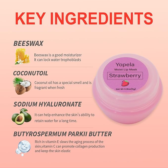 6 Pack Cute Lip Mask Sleeping Overnight for Dry Lips with Coconut Oil and Beeswax -Smoothing Hydrating Softening Plumoing Moisturizing with Small Lip Brush 6 Flavors 0.18 oz