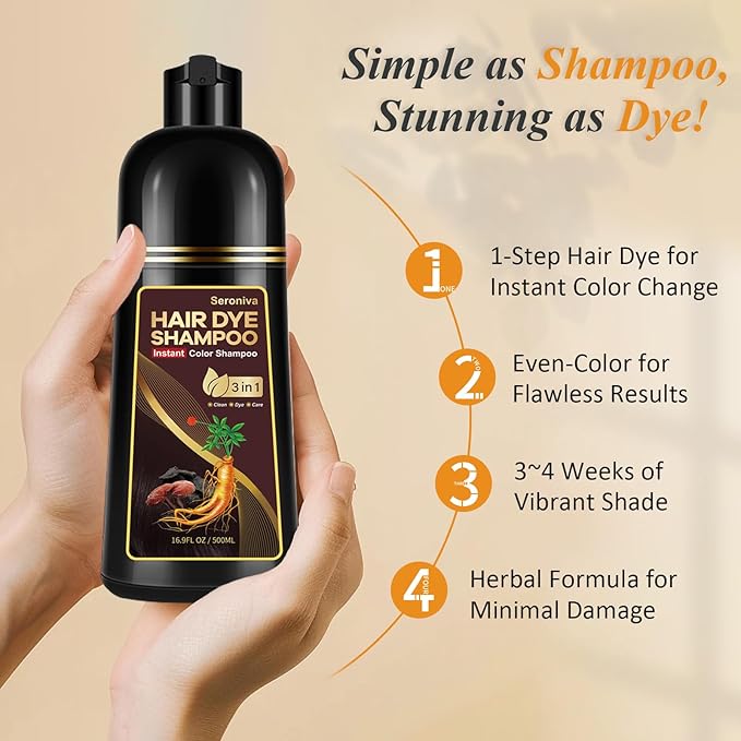 3-in-1 Hair Dye Shampoo Light Brown, Natural Hair Color Shampoo for Gray Hair, Hair Instant Dye Shampoo for Women & Men, Long-Lasting Shampoo Hair Dye Colors Hair in Minutes, Champu Para Canas, 500 Ml
