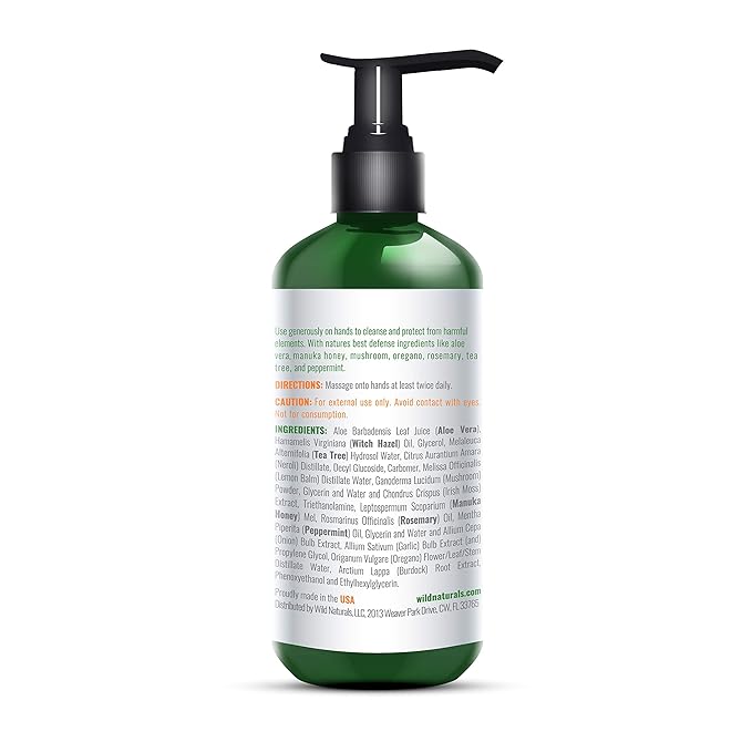 Pure Aloe Vera Gel Hand Cleaner - 100% Aloe Vera Gel Organic with Manuka Honey, Witch Hazel, Peppermint, Oregano, Rosemary, & Cleansing Tea Tree - Organic Waterless Purifying Wash