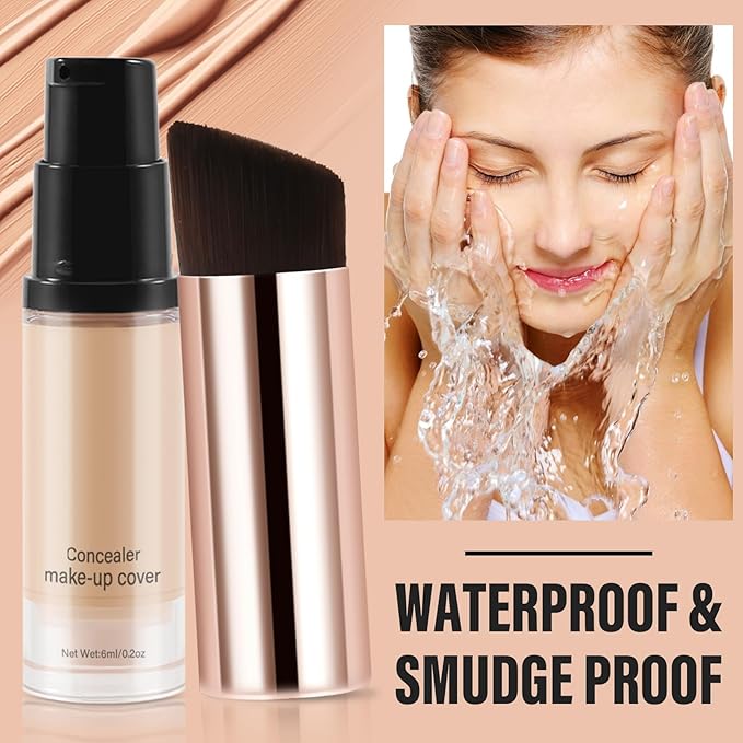 2pcs Liquid Concealer Set with Brush,Full Cover,Concealer Wand with Matte Finish,Corrects，Covers，Long Wear Up to 24hr