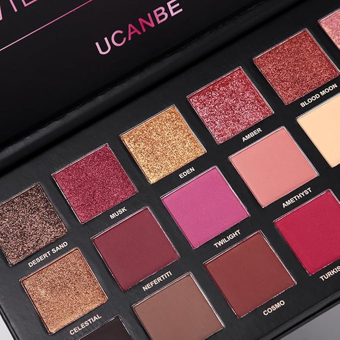 UCANBE Professional 18 Colors Eyeshadow Makeup Palette, High Pigmented 10 Matte + 7 Shimmer + 1 Metallic Glitter, Velvety Creamy Blendable Long Lasting Eye Shadow Pallets Makeup Set Kit