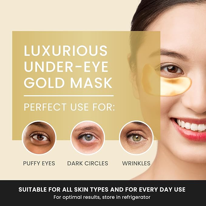 16 Pairs Gold Under Eye Patches with 2 pieces of Lip Mask | Under Eye Mask Dark Circles and Puffiness | Wrinkles Patches with Hydrogel | Collagen Eye Pad