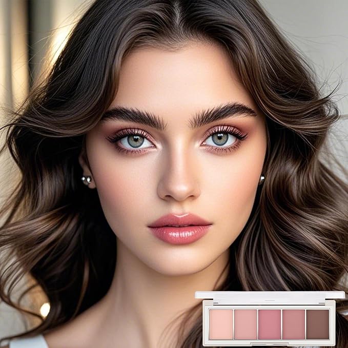 Erinde 5 Colors Matte Eyeshadow Palette Makeup, Natural Classic Nude Neutral Nude Brown Eye Shadow, Long Wearing Waterproof Everyday Eye Makeup for Brown Eyes, Romantic Peach Mauve Eyeshadow, 04