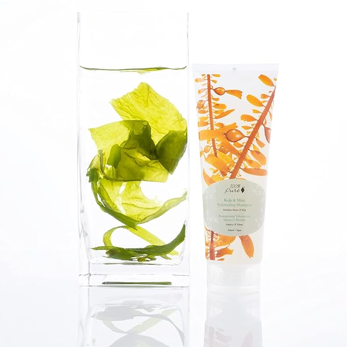 100% PURE Kelp & Mint Volumizing Shampoo Purifying Hydration & Deep Detox - Botanical Body Boost for Dry, Damaged Thinning Hair, Promotes Healthy Growth for Women & Men - Sulfate Free - 8 Fl Oz