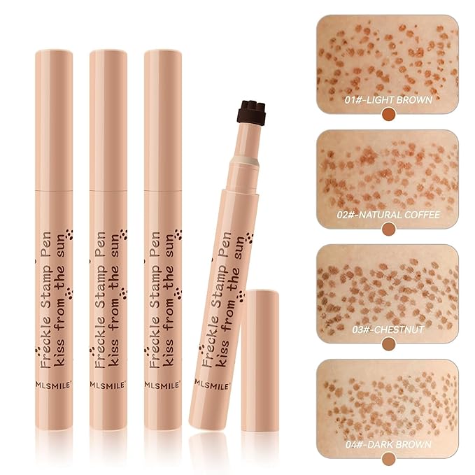 AKARY Stamp Freckle Pen Natural Lifelike Fake Freckles Makeup, Waterproof Long Lasting Quick Dry 5 Comb Corners Natural Like Face Freckle Makeup Pen for Effortless Sunkissed Makeup, 04-Dark Brown