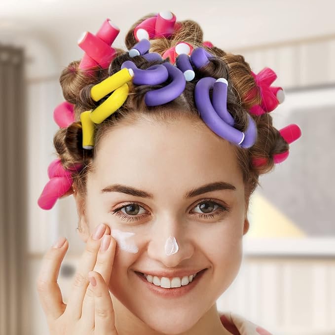 30Pcs 9.45" Flexible Curling Rods No Heat Hair Rollers Curlers with 3 Sizes Foam Curlers Hair Rods for Short and Long Hair