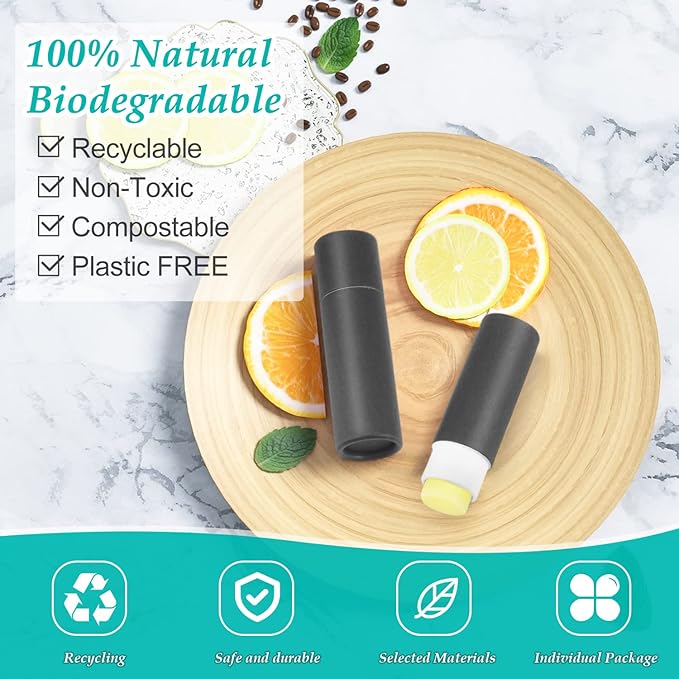 15 Pcs 0.3 oz Paperboard Lip Balm Tubes,Empty Kraft Paper Chapstick Tube Holder,Push-Up Style Biodegradable Solid Perfume Lip Gloss Container for DIY Homemade Balm Container,Natural Packaging- Black