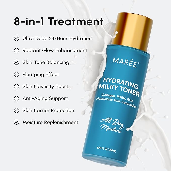 MAREE Hydrating Milky Toner for Face - Rice Toner with Niacinamide & Collagen - Skin Barrier Repair Hydrating Toners for Face - Milk Toners Essence - PDRN, Hyaluronic Acid, Ceramides - Tonico Facial