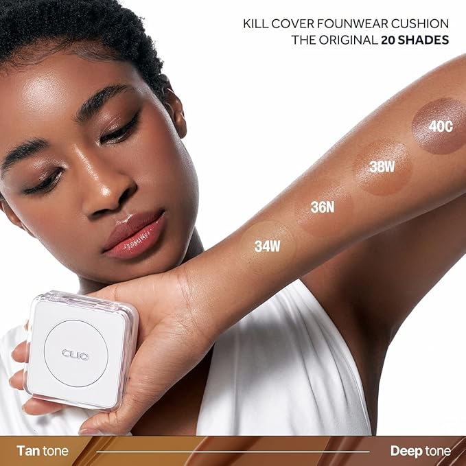 CLIO Kill Cover Founwear Cushion The Original – 20 Shades, Buildable Light to Medium Coverage, Natural Finish, Korean Makeup Foundation, Long-Lasting Skin Fit, 40C MOCHA