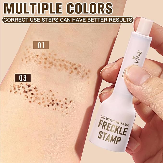 Freckle Stamp - Freckle Pen Waterproof, Long Lasting Fake Freckles, Quick Dry 5-Point Faux Freckles Stamp Cushion Stain Marker in One Press Natural and Lifelike Sunkissed Pencil Tool Makeup (#1-Light)