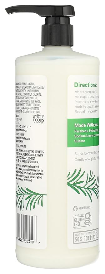 365 by Whole Foods Market, Volume & Thickness Conditioner with Rice Protein & Collagen, Rosemary Mint Scent, 32 Fl Oz