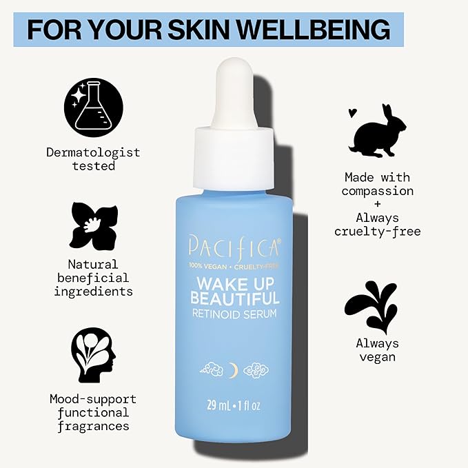 Pacifica Retinol Serum for Face - Wake Up Beautiful Retinoid Night Face Serum - Anti-Aging Skin Care & Skin Brightening - Retinol, Collagen & Antioxidants Vegan & Cruelty-Free Dermatologist Tested