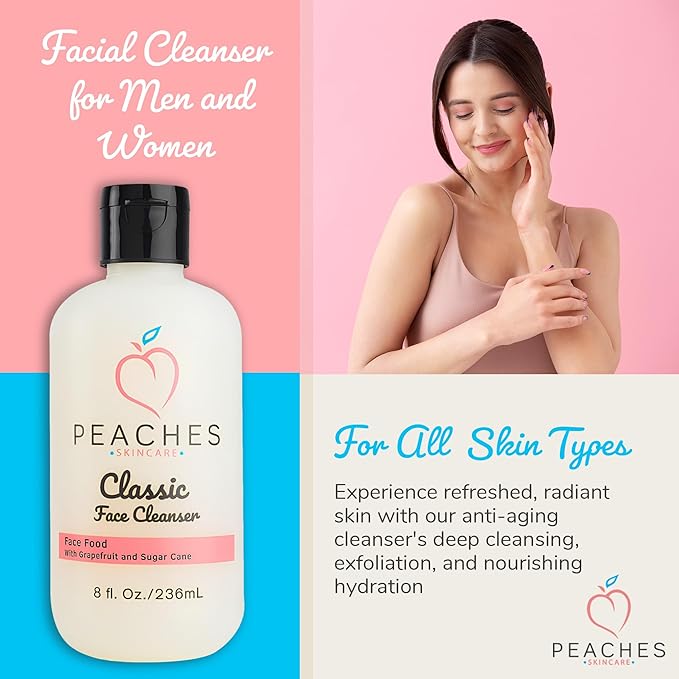 Hydrating Facial Cleanser – Gentle Daily Face Wash with Grapefruit, Sugar Cane, and Gotu Kola – Lightly Exfoliating Vegan Formula for All Skin Types – Classic Cleanser (8 oz)