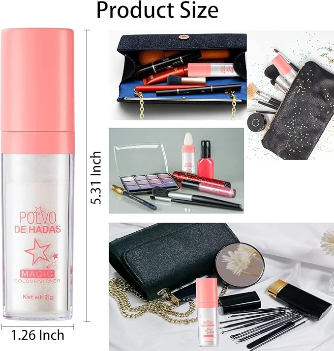 3 Color Polvo De Hadas, Body Glitter Highlighter Powder Fairy Stick for Makeup Shimmer and Shine High Gloss Blush Contour Powder Makeup - Sparkle Patting for Hair Face Eyes Body