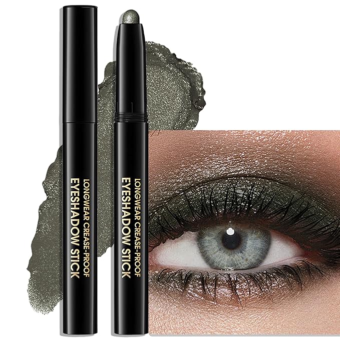 Eyeshadow Stick Waterproof Long Wear Cream Eye Shadow Pencil Single Shimmer Glitter Blendable Smokey Eyeshadow Crayon Cream to Powder Highly Pigmented Color Eyeliner Makeup, 4 GREEN