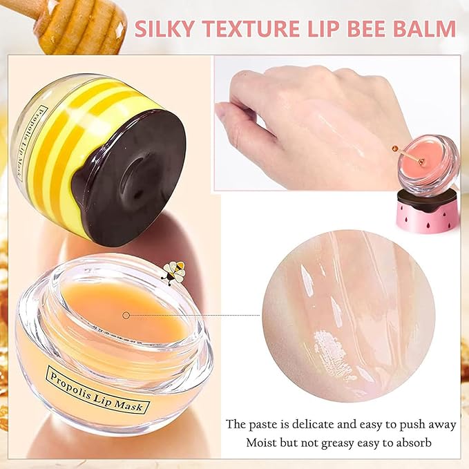 2 PCS Bee Lip Balm Honey Pot, Honey & Apple Lime Sleeping Lip Mask Overnight, Hydrating Prevention Dry and Cracked Lip Scrub, Reduces Lip Lines, Brightening Lip Color