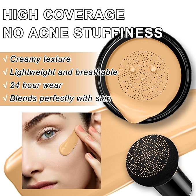 Mushroom Head Air Cushion CC Cream BB Cream Foundation Makeup Moisturizing CC Cream Liquid Foundation, Concealer Lasting Makeup Foundation Even Skin Tone Makeup Base Primer (#05 Wheat)