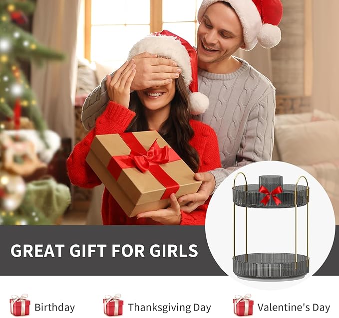 360° Rotating Makeup Organizer, Large-Capacity Skincare Make Up Storage 2 Tier Perfume Organizers Cosmetic Dresser Organizer with Makeup Brush Holder, Fits Bedroom, Bathroom, Vanity Shelf Countertop