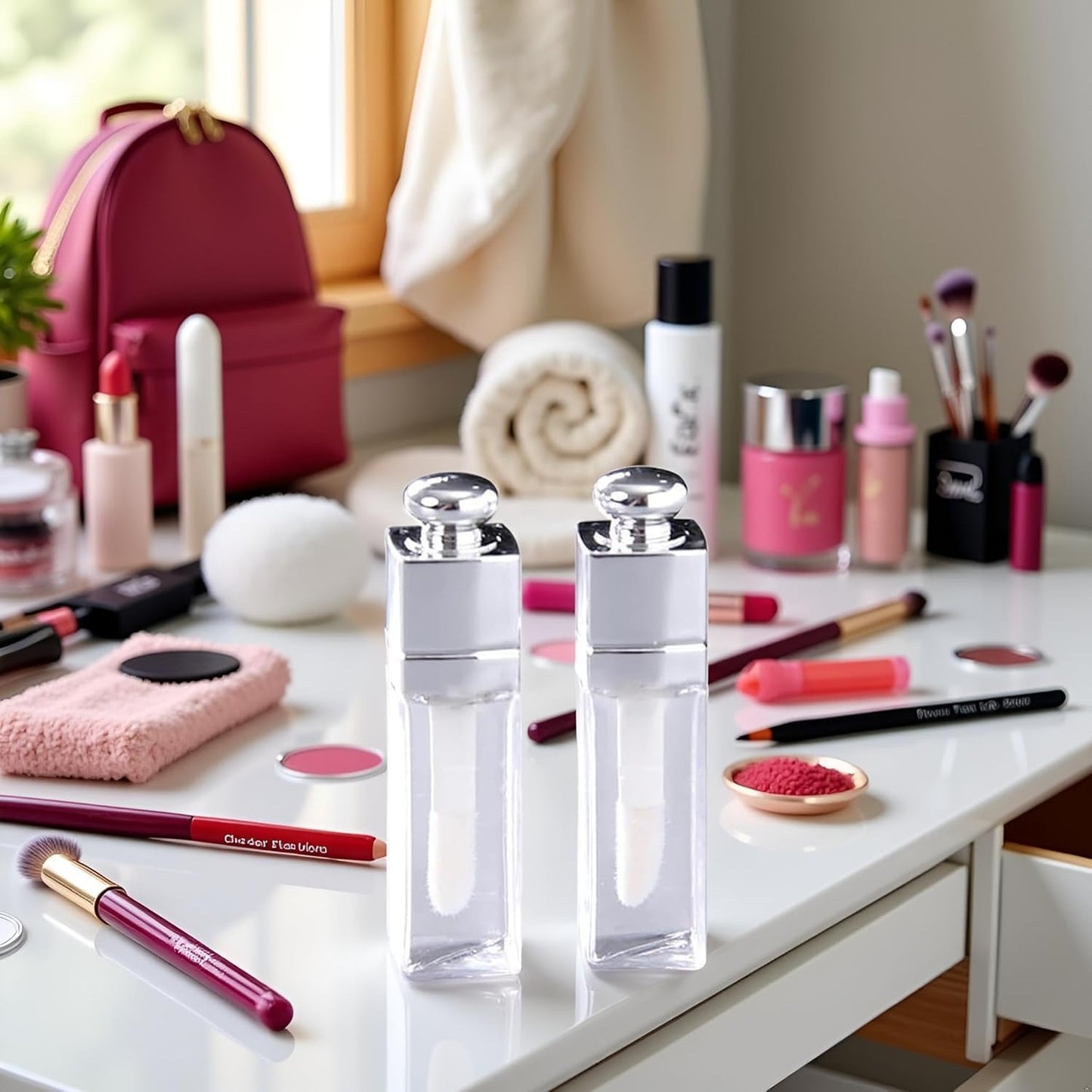 2Pcs Empty Lip Gloss Tubes, 3ml Clear Lip Gloss Tubes with Wand, Refillable Lip Balm Gloss Containers for DIY Makeup Lipgloss Making Kit