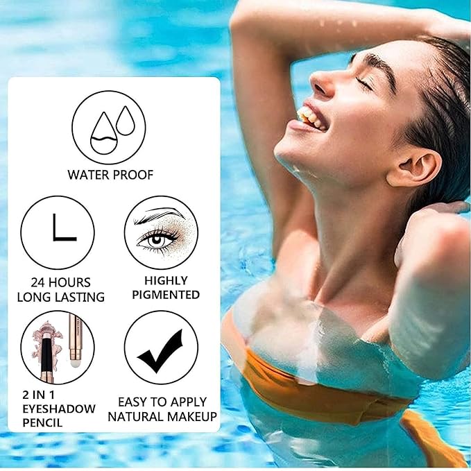 Matte Brown Eyeshadow Stick And Sponge Makeup Brush, Smooth Cream Shimmer Shadow Pencil Long Lasting Waterproof Eye Shadow Highlighter, Hypoallergenic Highlighter Multi-Dimensional Eyes Look #17