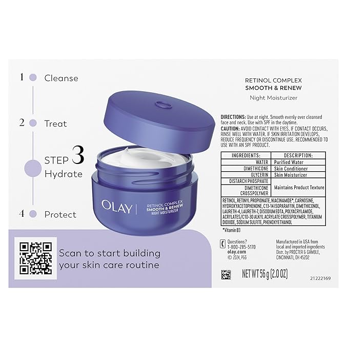 Olay Retinol Face Moisturizer, Smooth & Renew Cream for Women, Fragrance-Free - Anti-Aging, Anti-Wrinkle, Smooth Fine Lines, Tightening, Brightening - Recyclable Sustainable Eco Jar, Non-Greasy, 2 Oz