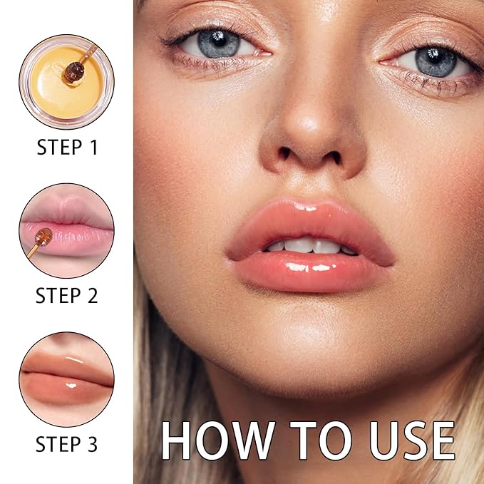 2 PCS Bee Lip Balm Honey Pot, Honey & Strawberry Lip Mask Overnight Propolis Moisturizing Lip Balm Hydrating Prevention Dry and Crack Lip Scrubs Exfoliator Lip Wrinkle Care (Honey&Strawberry)