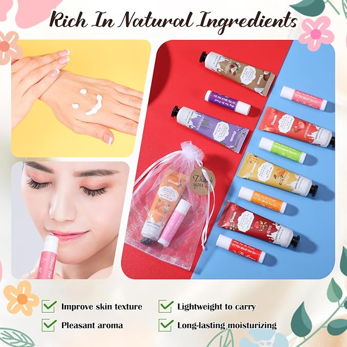 36 Set Thank You Gifts for Employee Hand Cream and Lip Balm Bulk Set with Organza Bag Thank You Card Hand Lotion Appreciation Gift Set for Women Men Coworkers Volunteer