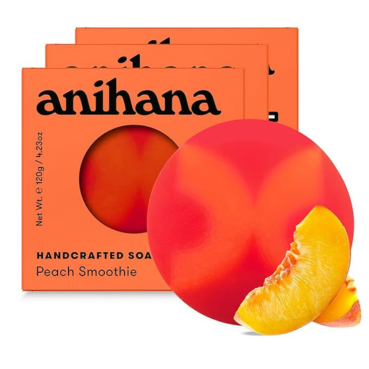 ANIHANA Handcrafted Soap 3 Pack with Coconut Oil, Gentle Cleansing Paraben Free Cruelty Free Refreshing Peach Smoothie Scent 4.23 oz each