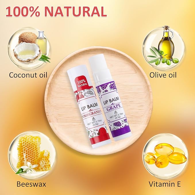 128 Pack Lip Balm, Natural Lip Balm Bulk with Vitamin E and Coconut Oil, Moisturizing Lip Balm for Dry Lips - 16 Flavors